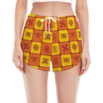 West Adinkra Symbols Pattern Print Women's Split Running Shorts