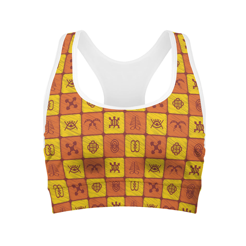 West Adinkra Symbols Pattern Print Women's Sports Bra