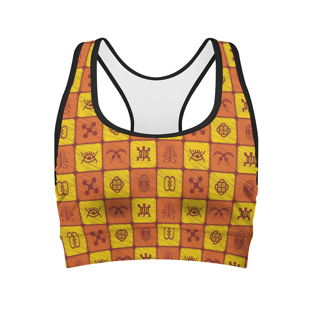 West Adinkra Symbols Pattern Print Women's Sports Bra