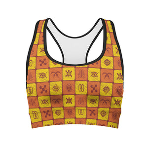 West Adinkra Symbols Pattern Print Women's Sports Bra