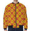 West Adinkra Symbols Pattern Print Zip Sleeve Bomber Jacket