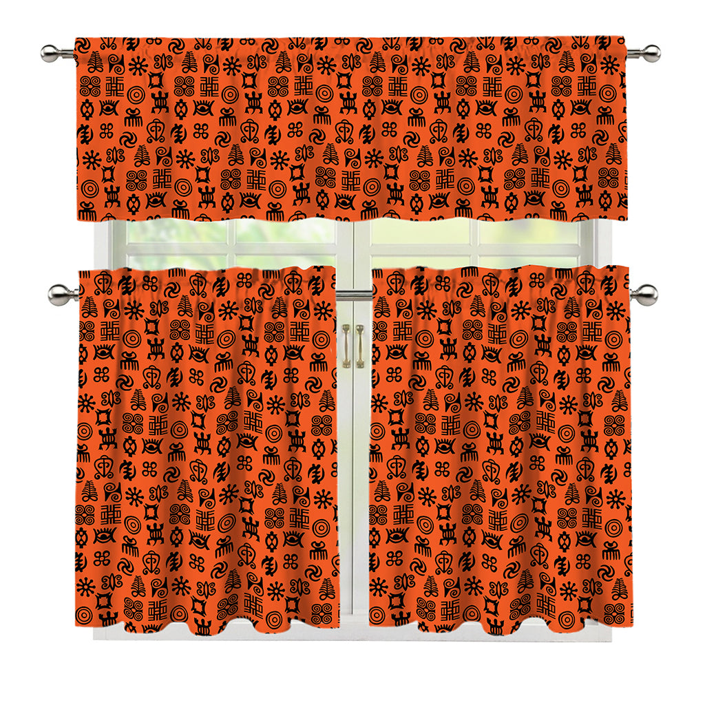 West African Adinkra Symbols Print 3 Piece Kitchen Curtains