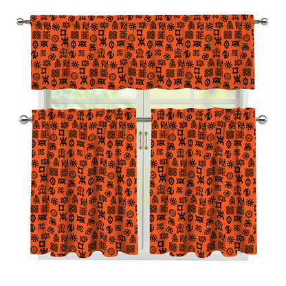 West African Adinkra Symbols Print 3 Piece Kitchen Curtains
