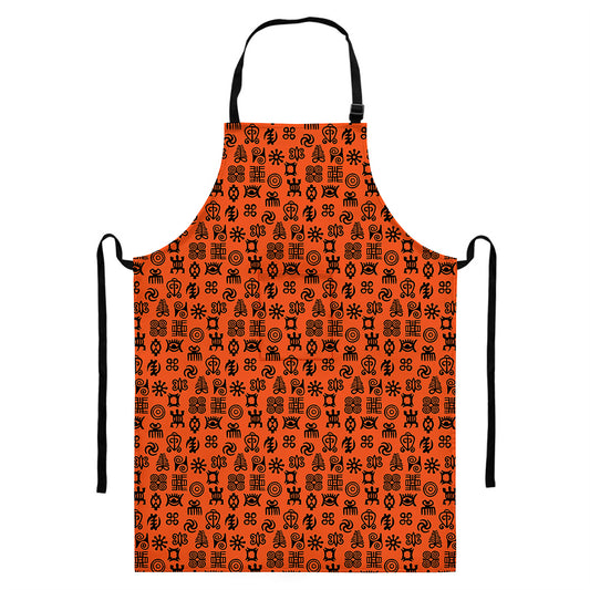 West African Adinkra Symbols Print Bib Apron With Pocket