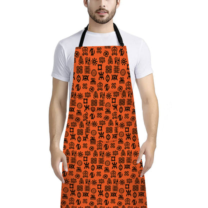West African Adinkra Symbols Print Bib Apron With Pocket