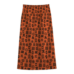 West African Adinkra Symbols Print Cotton Front Slit Maxi Skirt