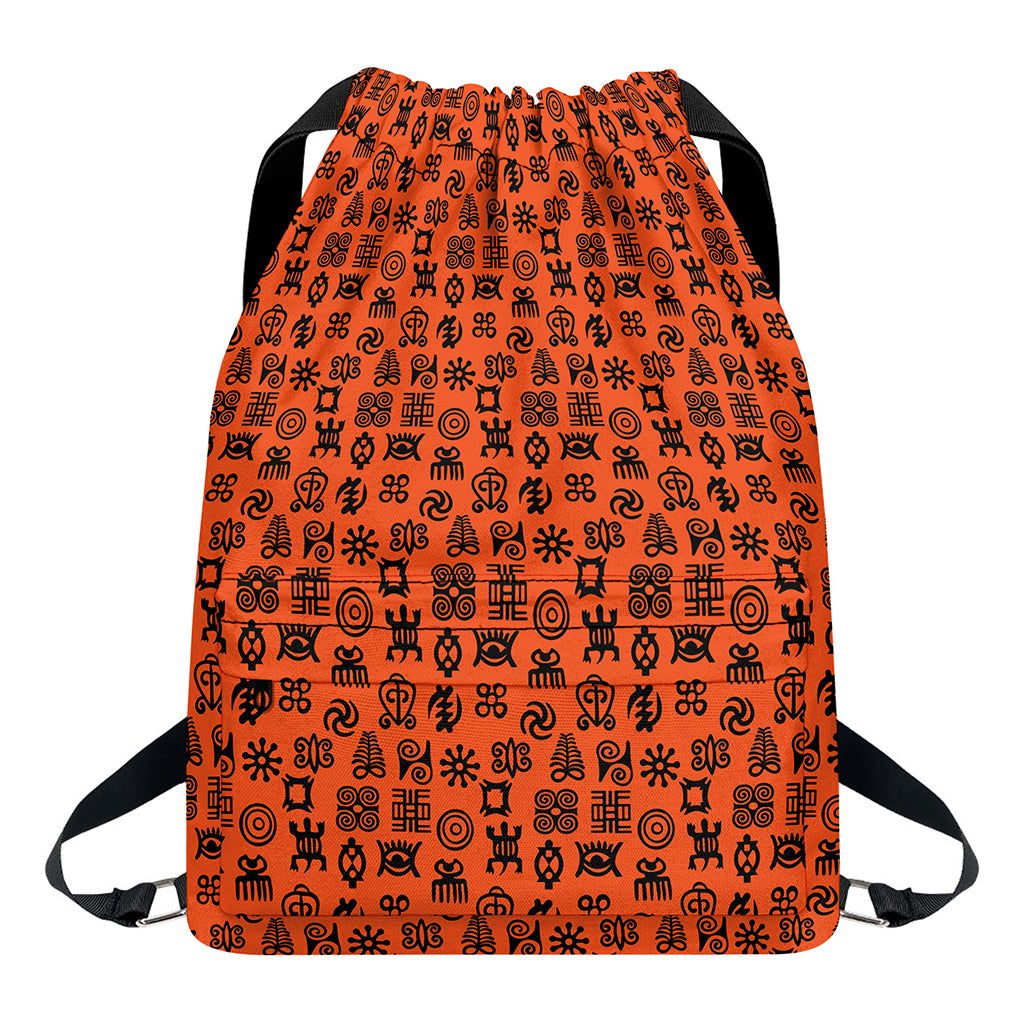 West African Adinkra Symbols Print Drawstring Backpack