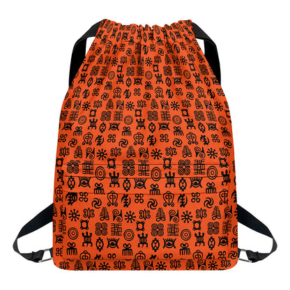 West African Adinkra Symbols Print Drawstring Backpack