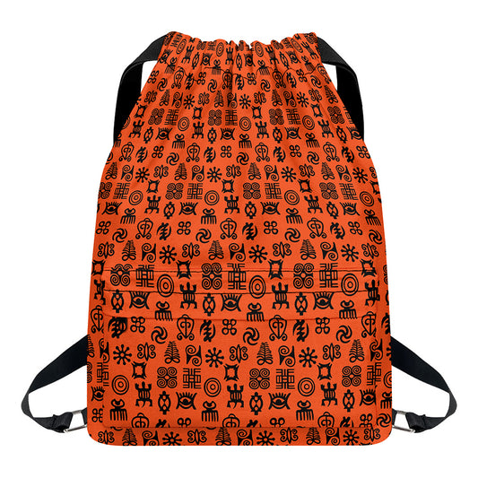 West African Adinkra Symbols Print Drawstring Backpack