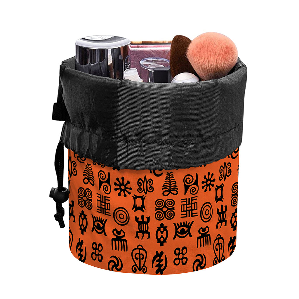West African Adinkra Symbols Print Drawstring Makeup Bag