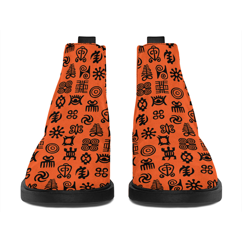 West African Adinkra Symbols Print Flat Ankle Boots