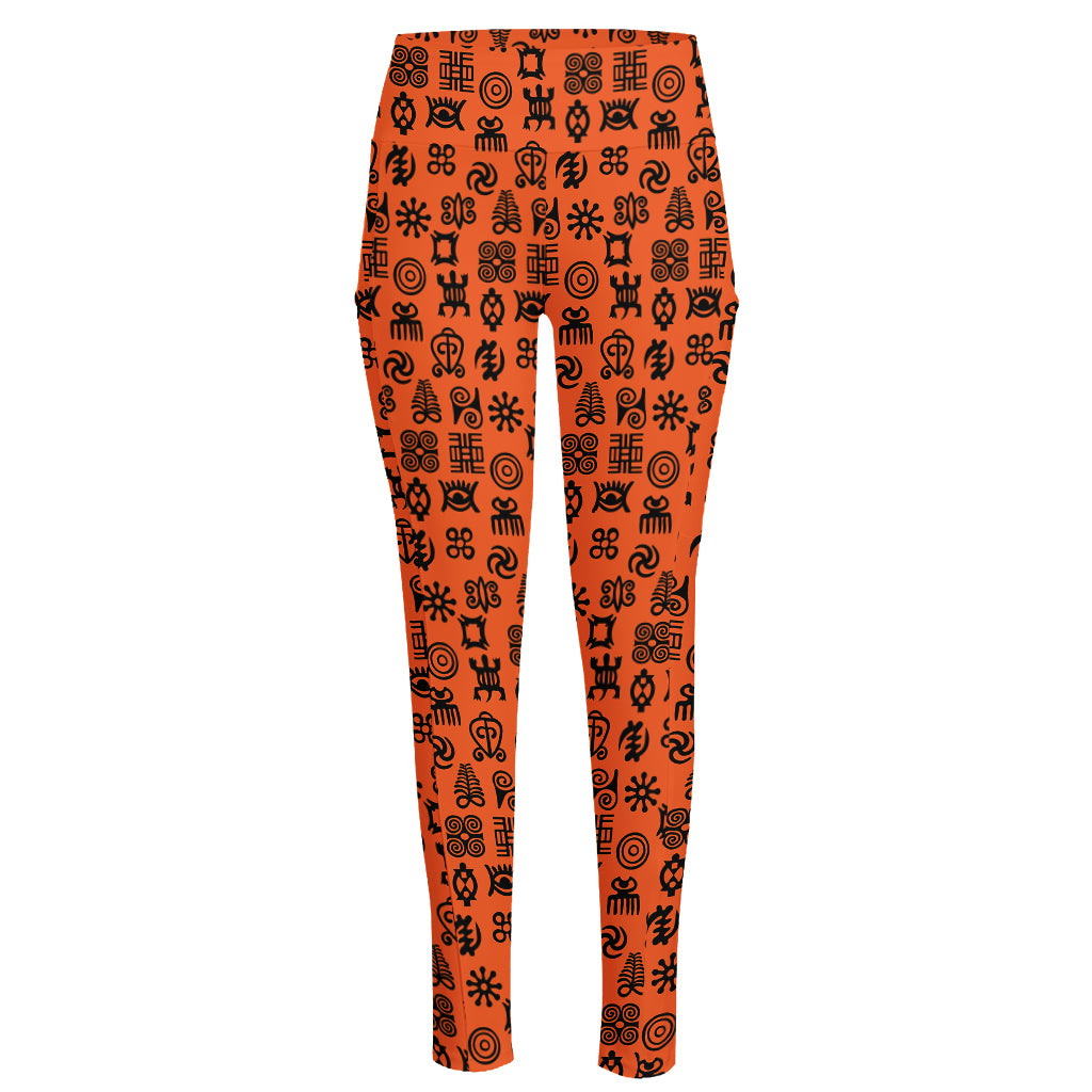 West African Adinkra Symbols Print High-Waisted Pocket Leggings