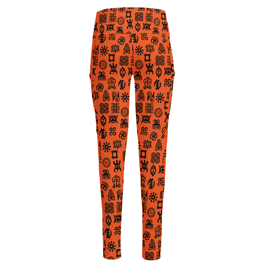 West African Adinkra Symbols Print High-Waisted Pocket Leggings