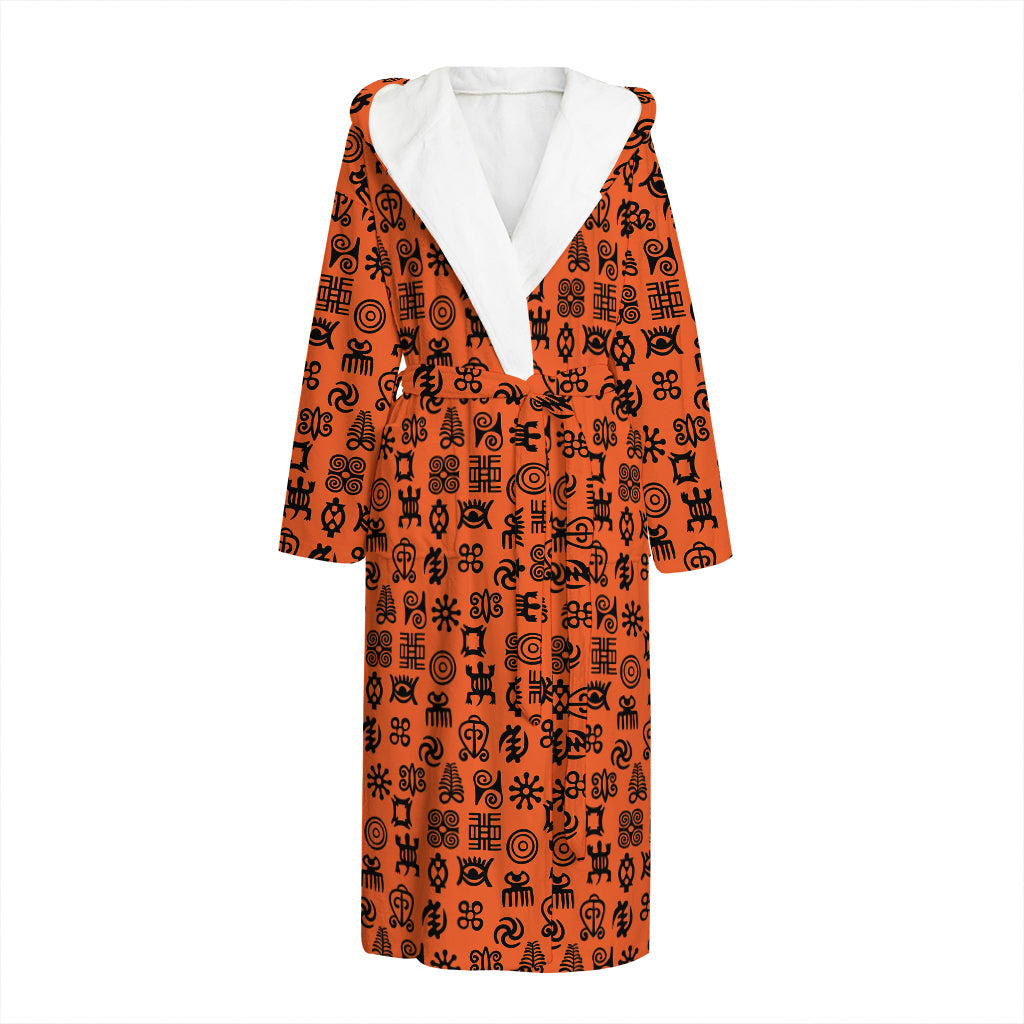 West African Adinkra Symbols Print Hooded Bathrobe