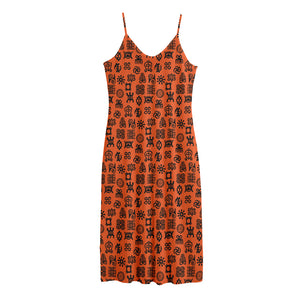 West African Adinkra Symbols Print Jersey Midi Cami Dress