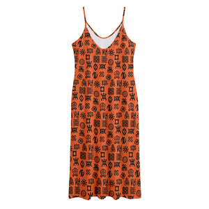 West African Adinkra Symbols Print Jersey Midi Cami Dress