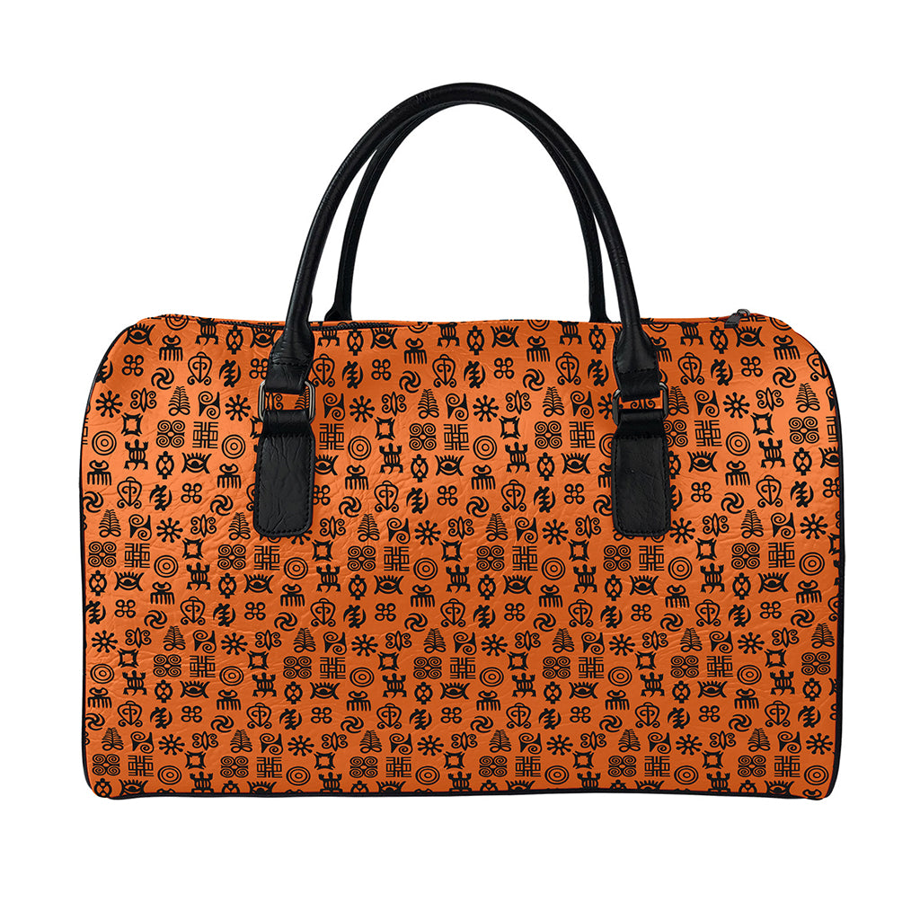 West African Adinkra Symbols Print Leather Duffle Bag