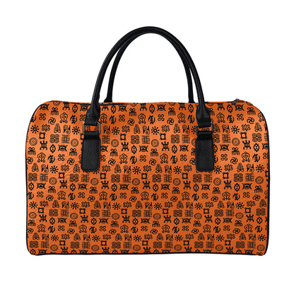 West African Adinkra Symbols Print Leather Duffle Bag