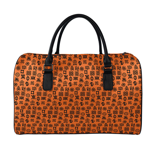 West African Adinkra Symbols Print Leather Duffle Bag