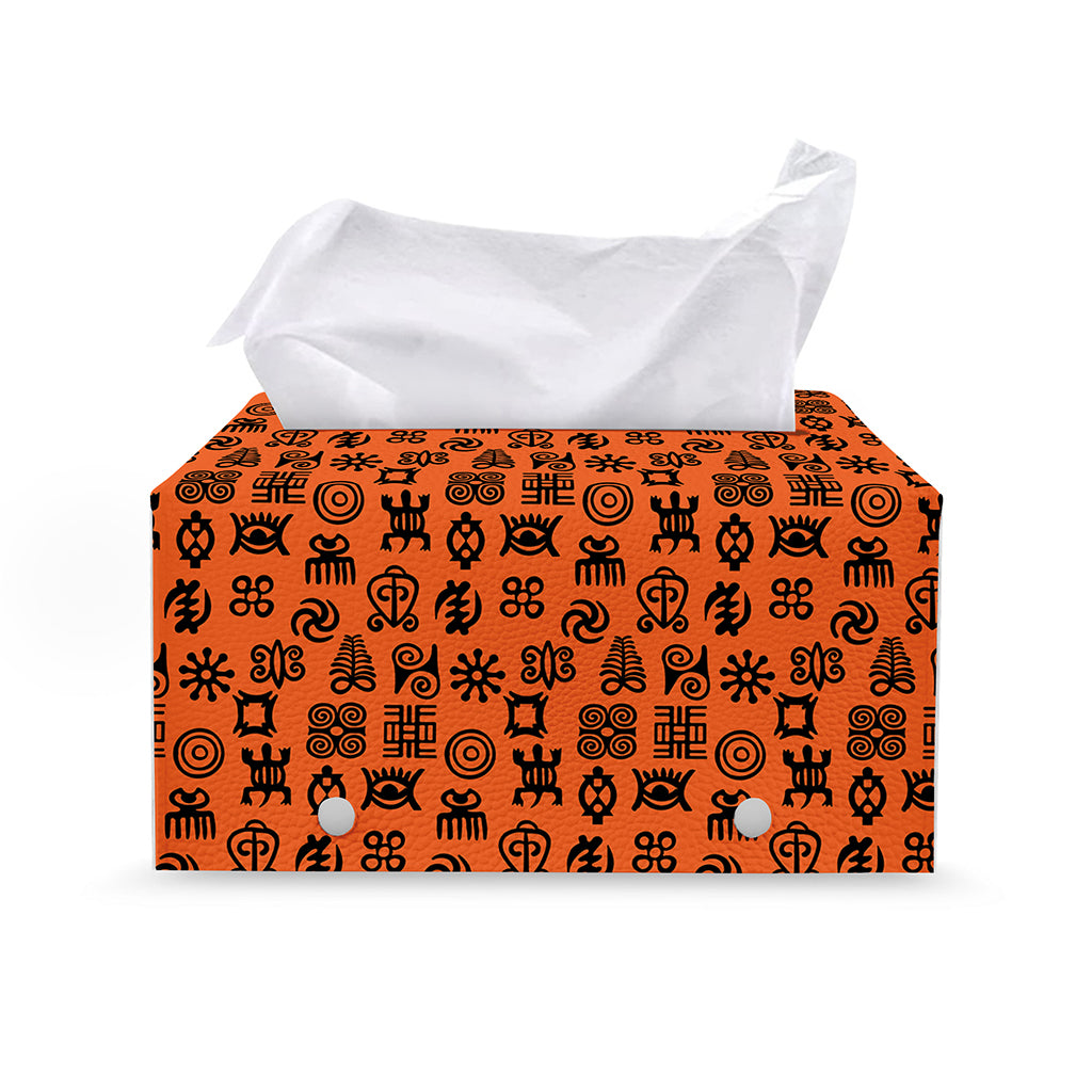 West African Adinkra Symbols Print Leather Tissue Box Cover