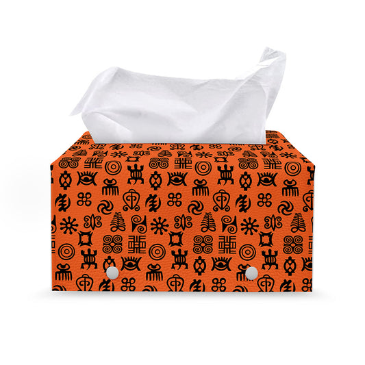 West African Adinkra Symbols Print Leather Tissue Box Cover