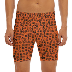 West African Adinkra Symbols Print Men's Long Boxer Briefs