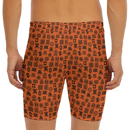 West African Adinkra Symbols Print Men's Long Boxer Briefs