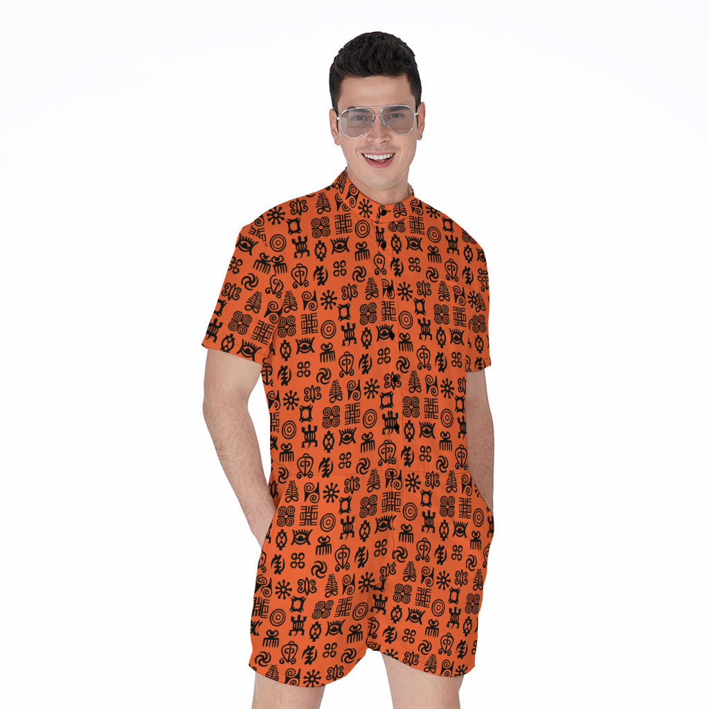 West African Adinkra Symbols Print Men's Rompers