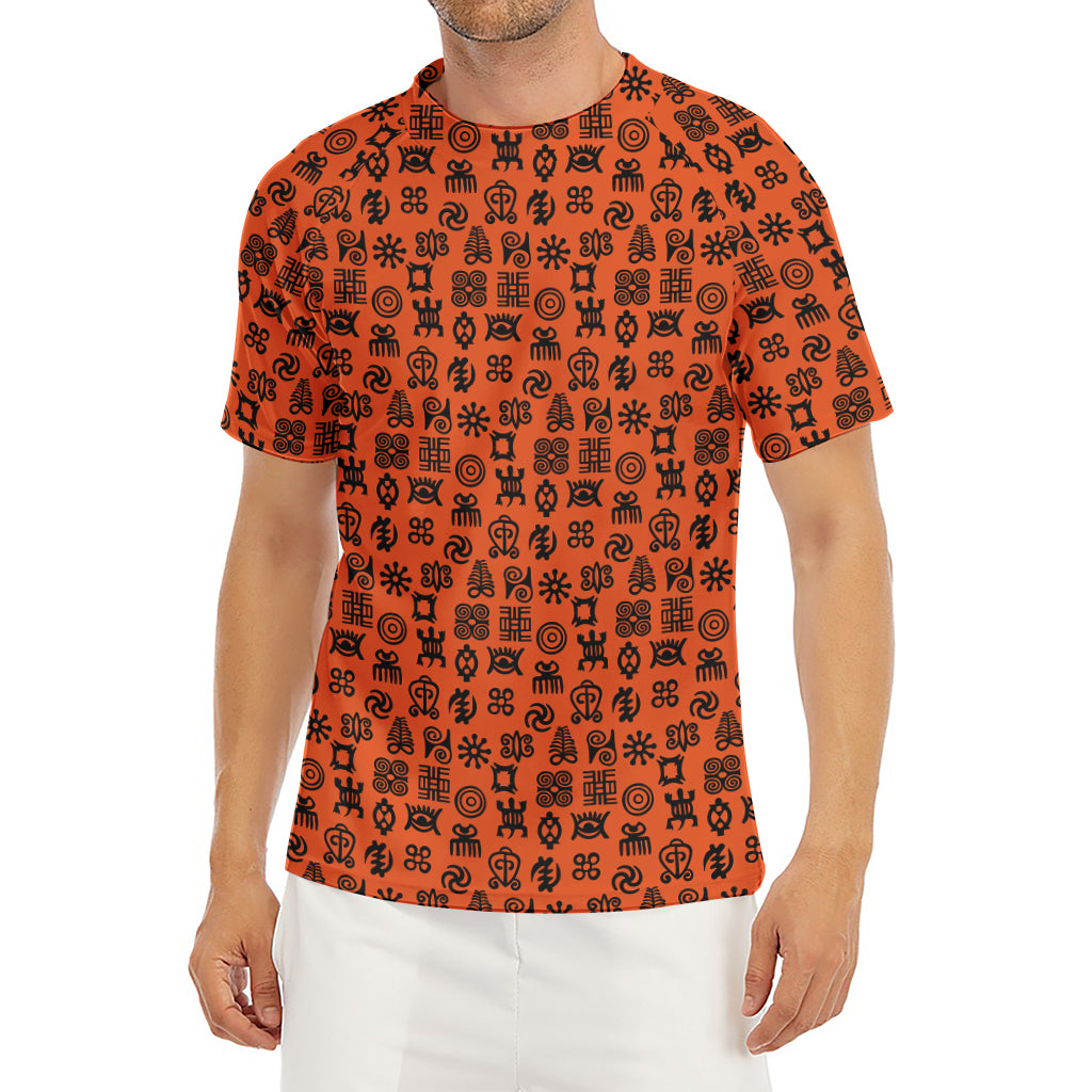 West African Adinkra Symbols Print Men's Short Sleeve Rash Guard