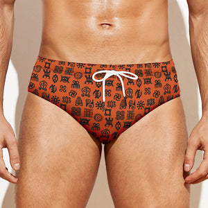 West African Adinkra Symbols Print Men's Swim Briefs