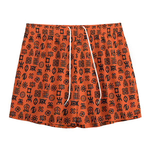 West African Adinkra Symbols Print Mesh Shorts