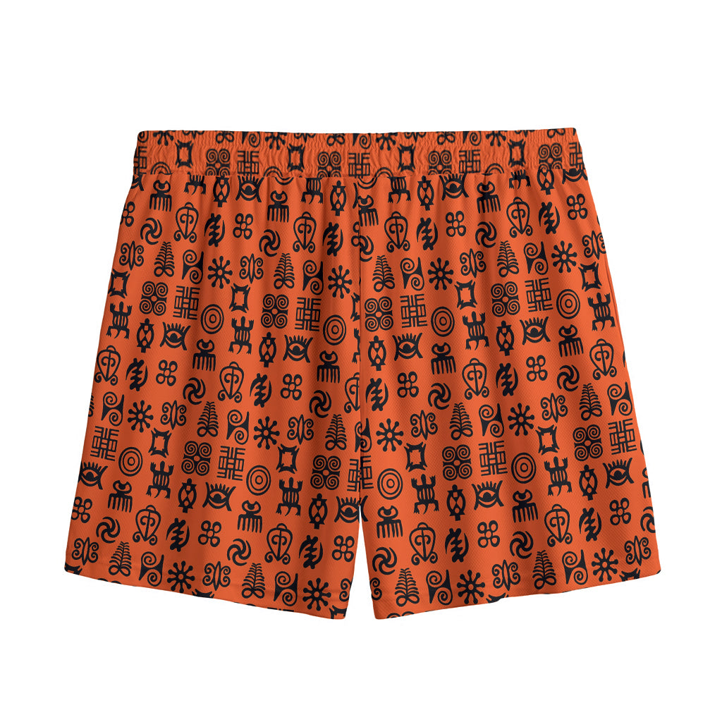 West African Adinkra Symbols Print Mesh Shorts