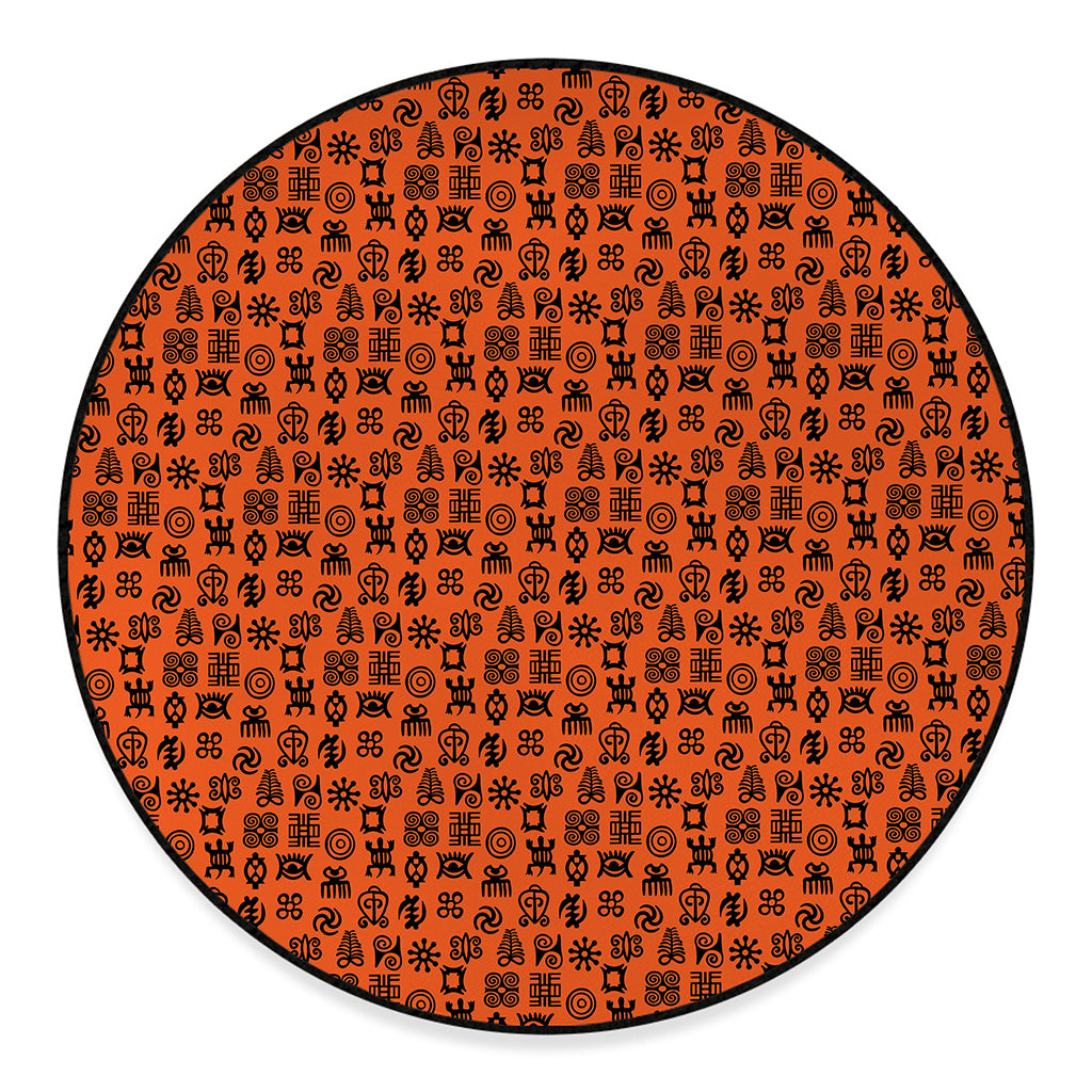 West African Adinkra Symbols Print Round Floor Mat