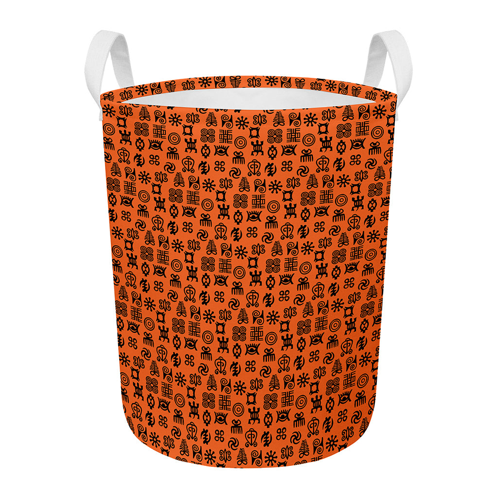 West African Adinkra Symbols Print Round Laundry Basket