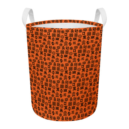 West African Adinkra Symbols Print Round Laundry Basket