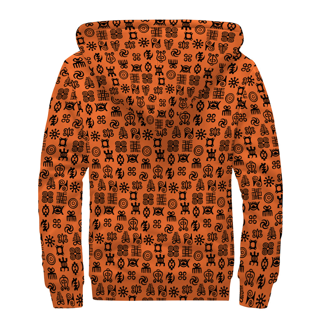 West African Adinkra Symbols Print Sherpa Lined Zip Up Hoodie