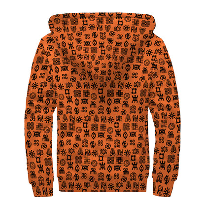 West African Adinkra Symbols Print Sherpa Lined Zip Up Hoodie