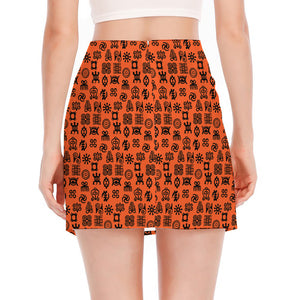 West African Adinkra Symbols Print Side Slit Mini Skirt