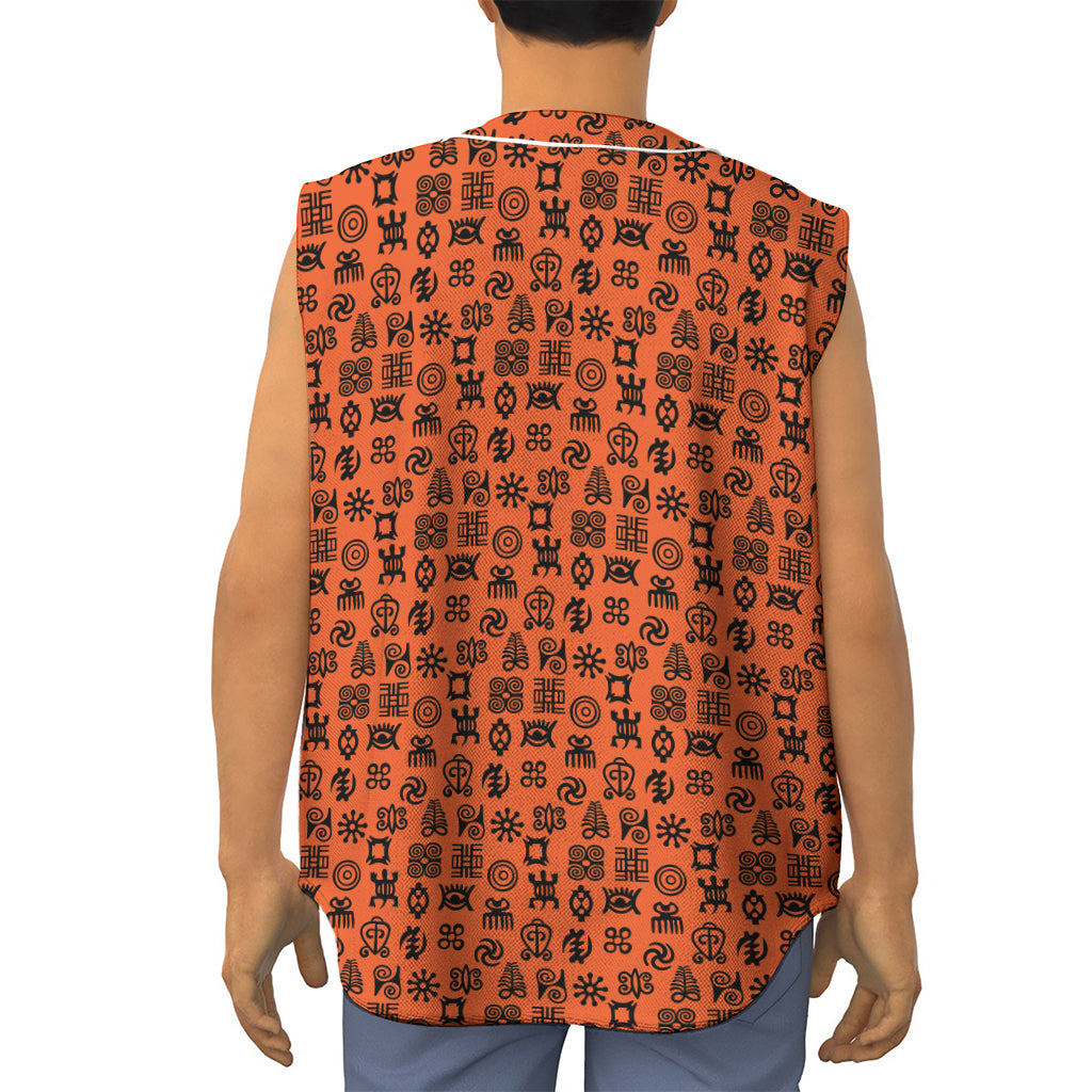 West African Adinkra Symbols Print Sleeveless Baseball Jersey