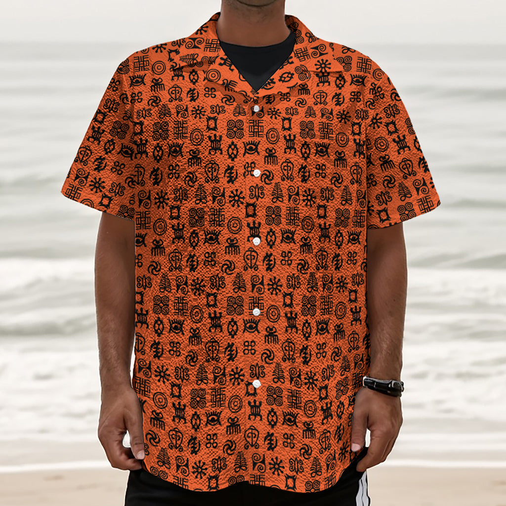 West African Adinkra Symbols Print Textured Short Sleeve Shirt