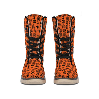 West African Adinkra Symbols Print Winter Boots