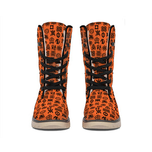 West African Adinkra Symbols Print Winter Boots