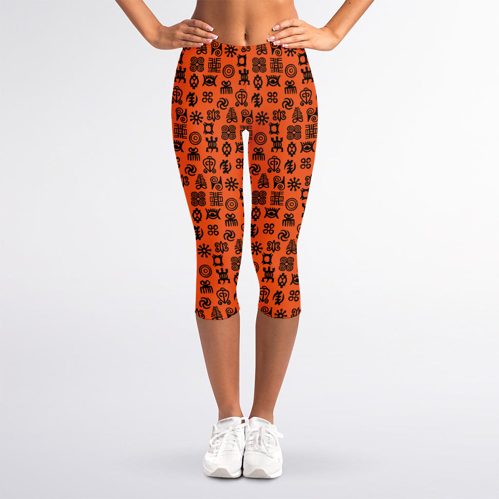 West African Adinkra Symbols Print Women's Capri Leggings