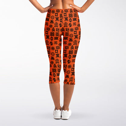West African Adinkra Symbols Print Women's Capri Leggings