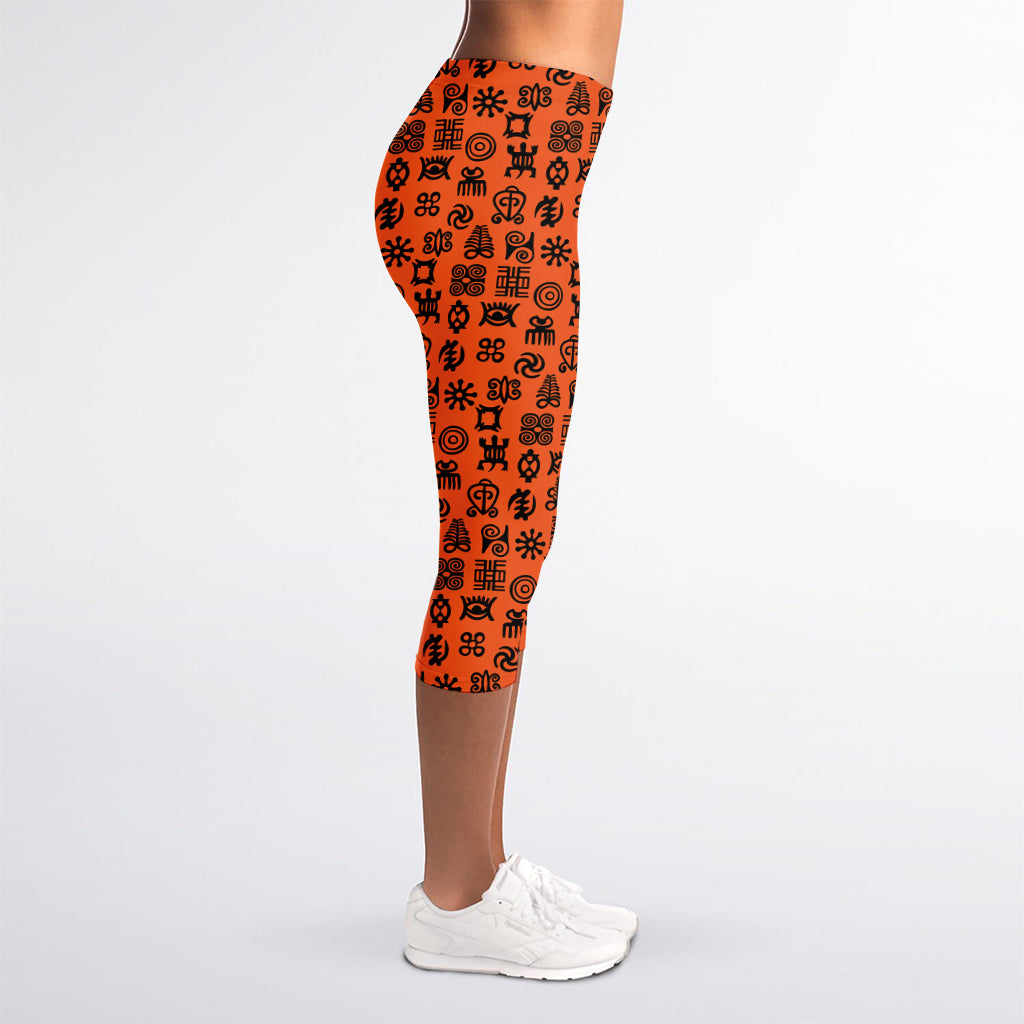 West African Adinkra Symbols Print Women's Capri Leggings