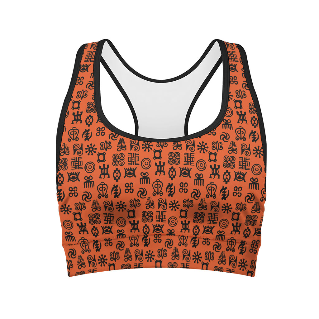 West African Adinkra Symbols Print Women's Sports Bra