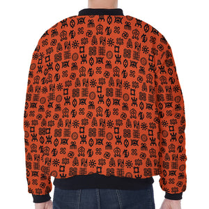 West African Adinkra Symbols Print Zip Sleeve Bomber Jacket