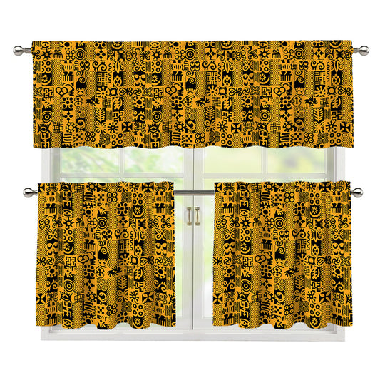 West African Adinkra Tribe Symbols 3 Piece Kitchen Curtains