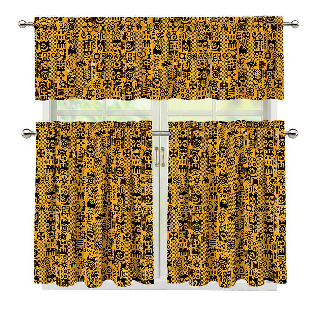 West African Adinkra Tribe Symbols 3 Piece Kitchen Curtains