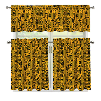 West African Adinkra Tribe Symbols 3 Piece Kitchen Curtains